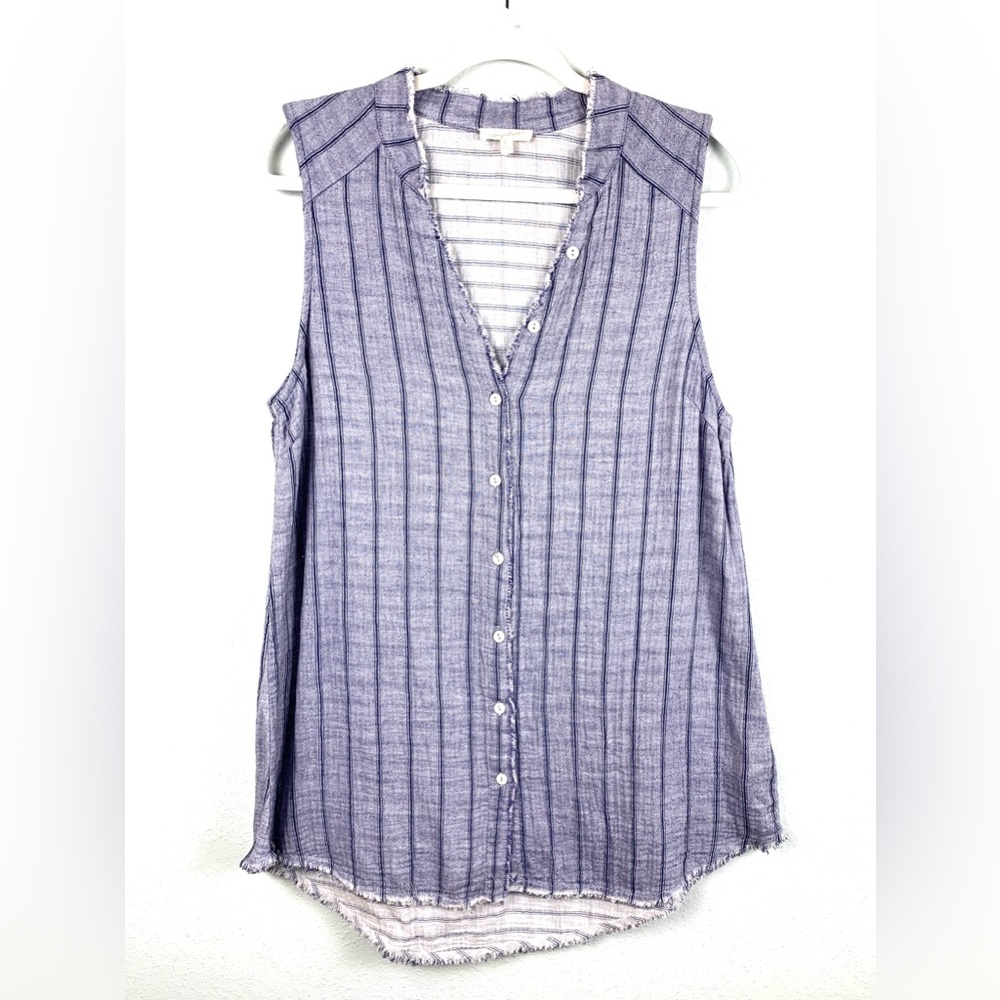 NWOT Mystree 100% Cotton Soft Sleeveless Blue/White Lagenlook Tunic, Size L